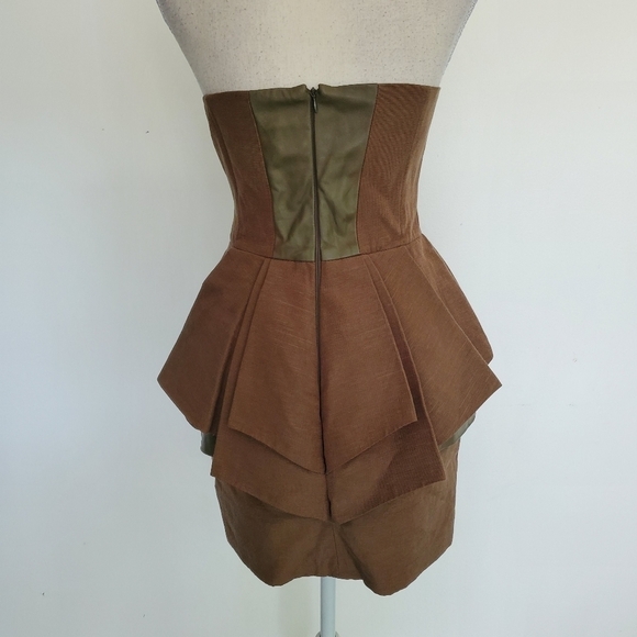 ASOS Black Label Khaki Leather Insert Strapless Dress - Picture 7 of 12